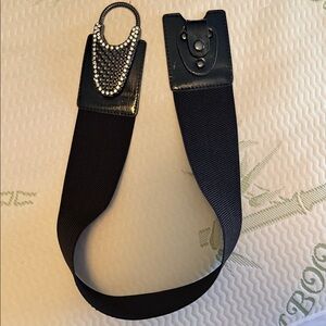 Black Elastic Belt with Rhinestone Buckle
